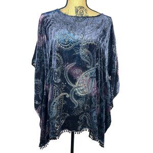 Velvet Burnout Poncho Top S/M OS NWT Navy Purple Semi-sheer Fairy Whimsy Witchy